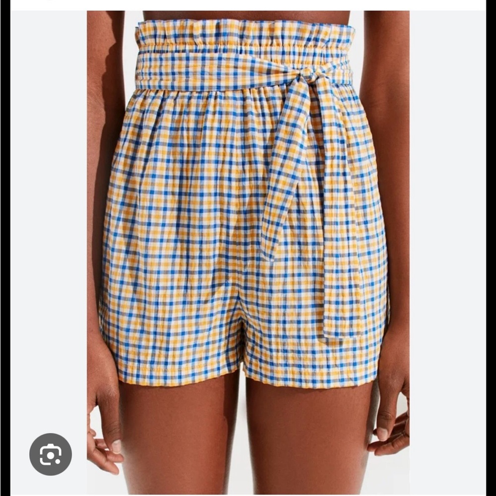Urban Outfitters Blue & Yellow Gingham High-Waist Paperbag Shorts